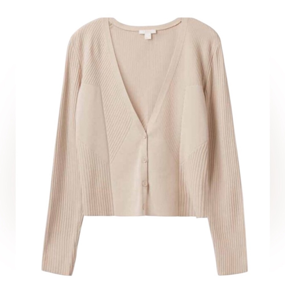 COS Rib Knit Viscose Button Up Cardigan Beige